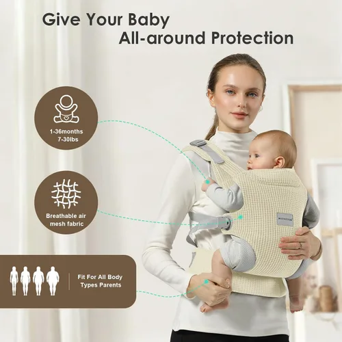 Vista 4 de MISSWISDOM Portabebés para recién nacidos a niños pequeños, fácil ajustable para niños de 7 a 30 libras, portabebés, portabebés, portabebés, tela