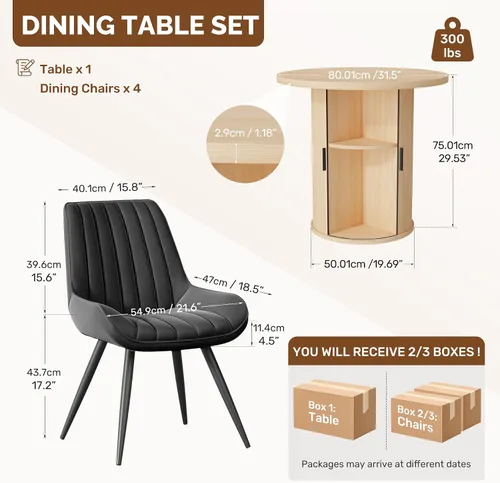 Vista 183 de Miereirl Moderno juego de comedor de 5 piezas para mesa redonda de madera de 4,31.5 pulgadas con estante de almacenamiento semiabierto y puerta