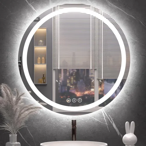 Vista 13 de Espejo de baño LED de 20 pulgadas de largo x 28 pulgadas de ancho con luces, antiniebla e iluminación tricolor, espejo de afeitado montado