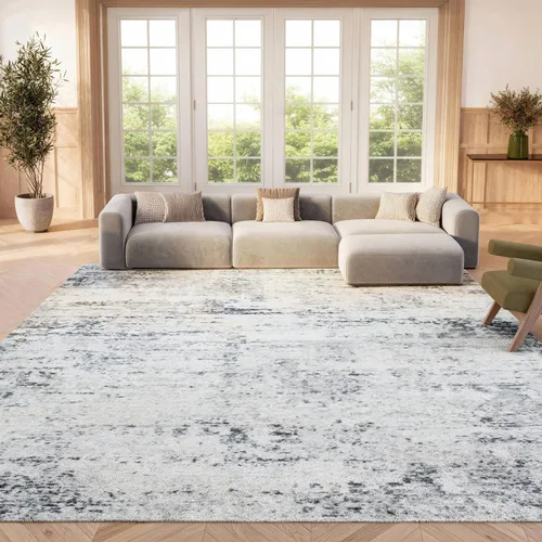 Vista 12 de SAFAVIEH Amelia Collection ALA700A - Alfombra decorativa de 2'2" x 4', diseño moderno abstracto, color marfil y azul, no desprende pelusa y de fácil