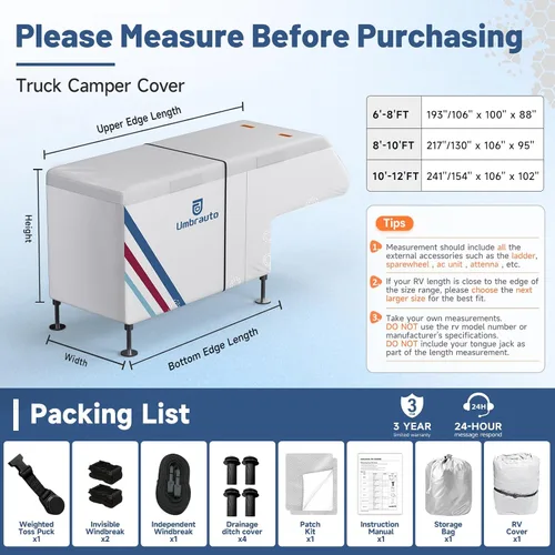 Vista 5 de Cubierta para camioneta camper para campers deslizables de 6–8 pies – Cubierta impermeable para RV Oxford 300D, con revestimiento plateado