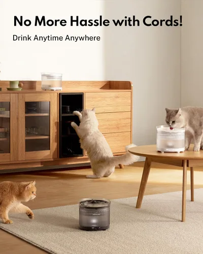 Vista 2 de Homerunpet Fuente de agua inalámbrica para gatos, batería de 7800 mAh, tiempo de funcionamiento de 30 días, diseño desmontable fácil de limpiar