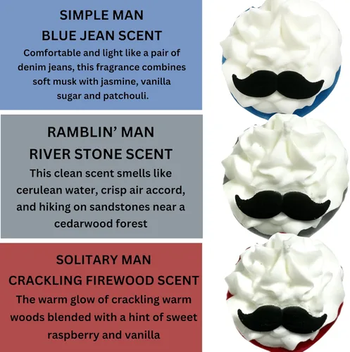 Vista 2 de Mr. Bomb Bigote Dude - Bombas de baño para hombres para la relajación de los hombres, regalo para él, baño varonil, aromas masculinos para hombres