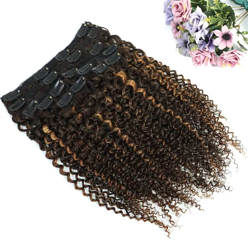 Vista 12 de Extensiones de cabello rizado con clip para mujeres afroamericanas, Urbeauty, Extensiones de cabello rizado con clip para cabello humano para chicas