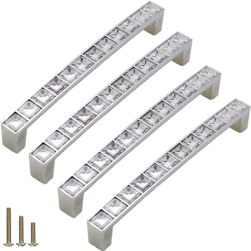 Vista 14 de Paquete de 4 Pomos Tiradores Cuadrados Extra Grandes de Cristal con Strass para Gabinetes Manijas, Pomos Brillantes de Cristal Tipo Diamante