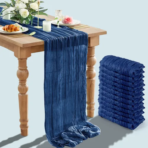 Vista 22 de Paquete de 12 caminos de mesa de gasa arrugada de 35 x 120 pulgadas, estilo bohemio, centros de mesa románticos para mesas, mantel versátil