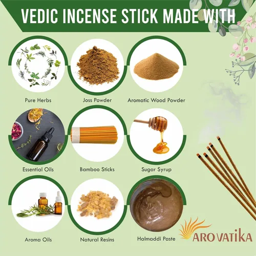 Vista 5 de ARO VATIKA Vedic Natural Masala 144 varillas de incienso en paquete de 12 Enrolladas a mano en la India Lo mejor para oración, meditación
