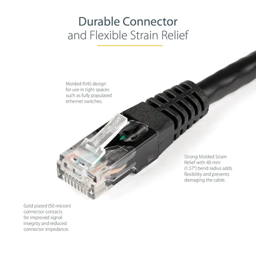 Vista 3 de StarTech. com Cable Ethernet CAT6 de 1 pie – Cable Ethernet CAT 6 Gigabit negro -650MHz 100W PoE++ RJ45 UTP moldeado Categoría 6 Network/Patch Cord