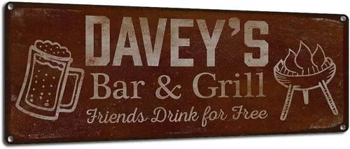 Vista 9 de Adam's Bar and Grill Friends Drink for Free, cartel de aluminio de 5.75 x 15.5 pulgadas, accesorios personalizados para bar y decoración de pared