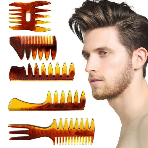Vista 2 de Peine de pelo para peluquería peluquero peluquero textura peine paquete de 5 cepillos profesionales para el cabello retro peluquería estilo cuidado