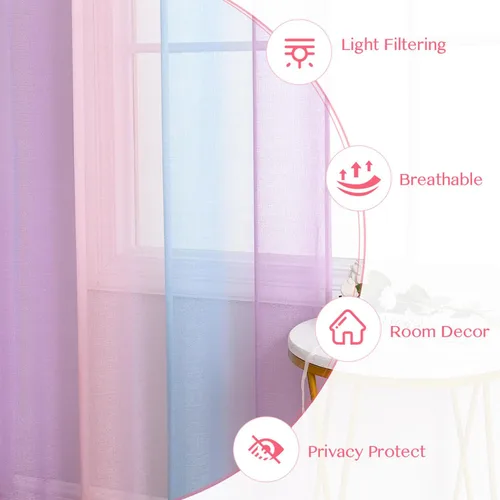 Vista 3 de WUBODTI Cortinas de arcoíris para decoración de dormitorio de niñas, 63 pulgadas de largo, con temática de princesa de unicornio, cortinas Rosa