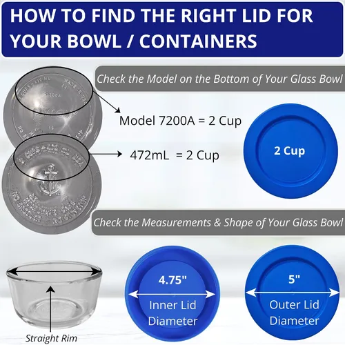 Vista 7 de KlareWare Tapas de repuesto para 2 tazas, tapas de plástico sin BPA para Pyrex 7200, Anchor Hocking (paquete de 4, azul) - Contenedores no incluidos