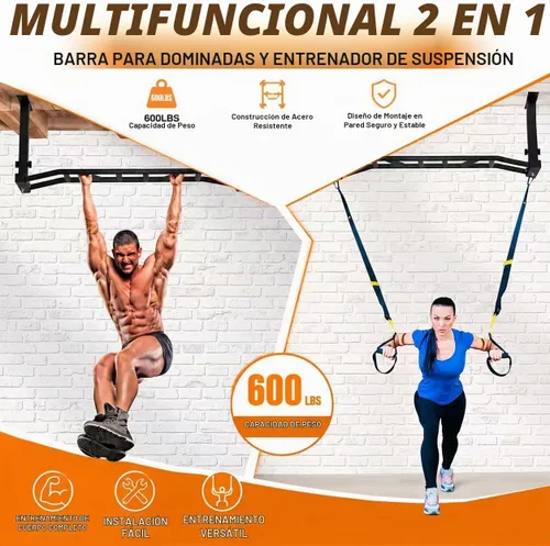 Vista 2 de Barra de dominadas de montaje en techo de 48 pulgadas, barra de dominadas de agarre múltiple resistente para garaje, gimnasio en casa