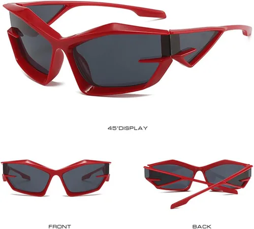 Vista 5 de Cool Futuristic Y2K - Gafas de sol para hombres y mujeres, deportes envolventes alrededor del escudo de ojo de gato, lentes de sol espaciales