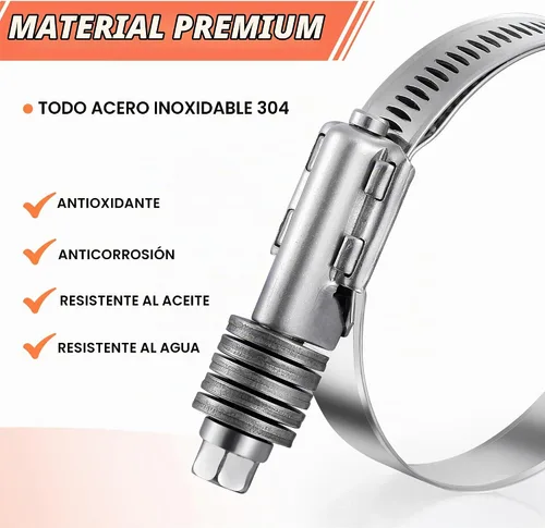 Vista 5 de Paquete de 2 abrazaderas de manguera sin fin de alta resistencia, rango ajustable de 1"-1 3/4" (25-45mm), abrazaderas de manguera de engranaje sin 2