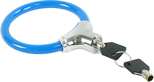 Vista 7 de Bloqueo de cable de bicicleta, cable de acero azul con llaves, cerradura de seguridad