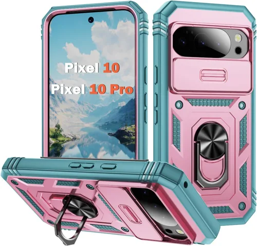 Vista 203 de PASNEW Funda militar para iPhone 13 Pro Max, cubierta de cámara deslizante y soporte de anillo de metal de 360°, carcasa rígida multicapa resistente