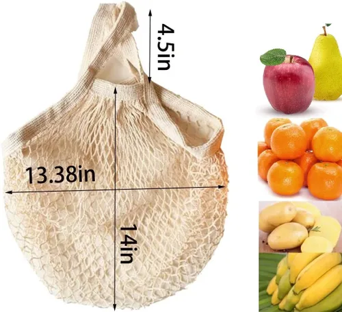 Vista 3 de Bolsas de malla de algodón, bolsas de compras reutilizables, bolsas de comestibles de malla de algodón para productos de frutas, verduras, red