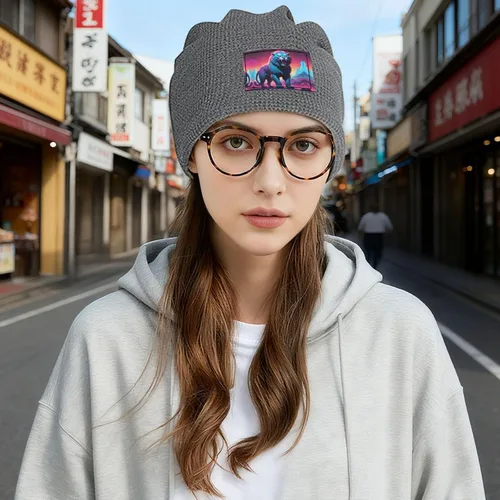 Vista 5 de Synthwave Sabertooth Patterned Black Fleece-Lined Warm Men's and Women's Hood, Winter Outdoor Sports Ski Cap