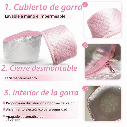 Vista 3 de Gorro térmico eléctrico de 110 V con 2 modos de control de temperatura para el cabello, spa, hogar, tratamiento térmico nutritivo para el cabello