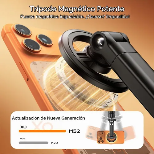 Vista 4 de Trípode magnético para teléfono, trípode ajustable y plegable de 51 pulgadas para iPhone con control remoto, fuerte soporte magnético para selfie