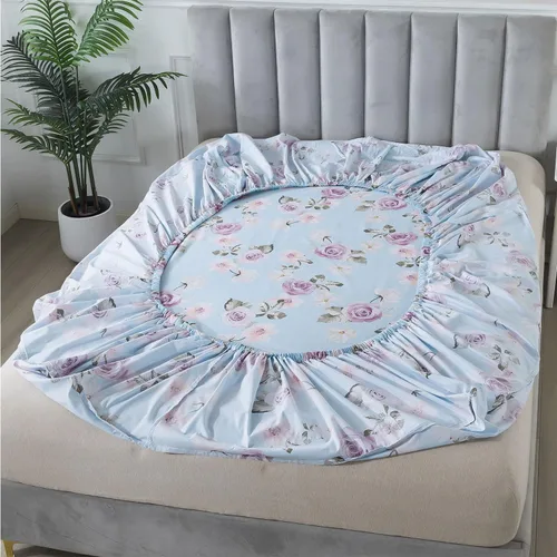 Vista 8 de FADFAY Juego de sábanas tamaño King, sábanas de algodón percal rosa floral con bolsillo profundo, ropa de cama vintage lujosa azul con estampado