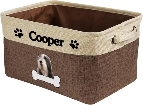 Vista 20 de Cesta de almacenamiento decorativa personalizada para cachorros, caja de juguetes rectangular de tela con 2 asas para organizar armario, garaje Azul