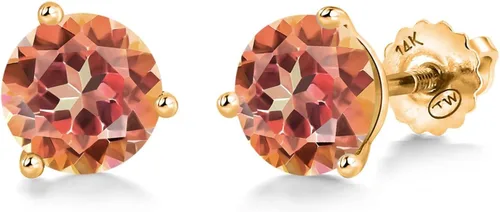 Vista 136 de Gem Stone King Aretes de Martini de oro amarillo de 14 quilates Aretes de tuerca de 3 puntas para mujeres y hombres Redondos de 0.236 pulgadas