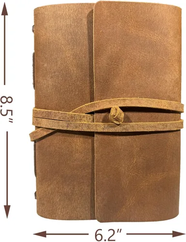 Vista 4 de Cuaderno de diario marrón – El mejor diario de cuero genuino fresco para escritores, tamaño A5, 6.2 x 8.5 pulgadas, bloc de notas para hombres
