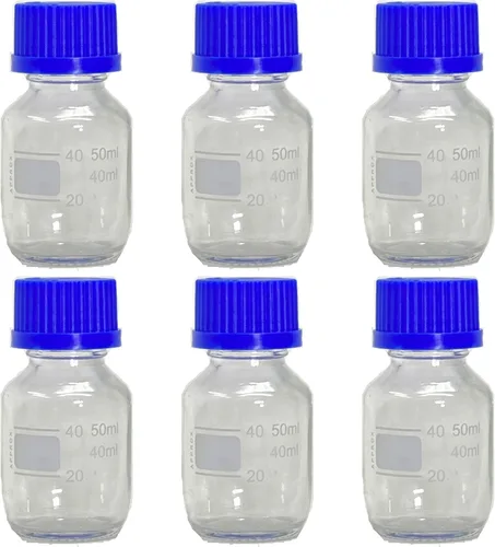 Vista 3 de Karter Scientific Botellas redondas de vidrio de 1.7 fl oz con tapa de rosca GL32, borosilicato, (paquete de 2)