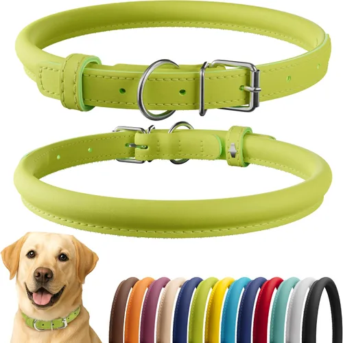 Vista 24 de CollarDirect - Collar de cuero enrollado para perro, collar redondo acolchado suave para cachorro, collar de cuero auténtico hecho a mano