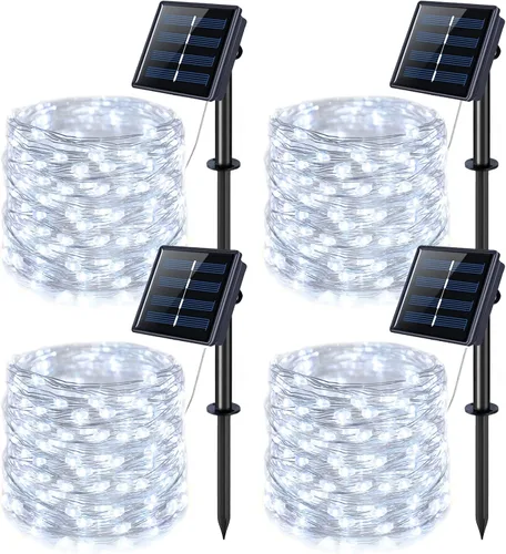 Vista 16 de JMEXSUSS Paquete de 2 luces solares de Navidad impermeables para exteriores, 100 LED de 33 pies, color blanco y multicolor, luces solares de hadas