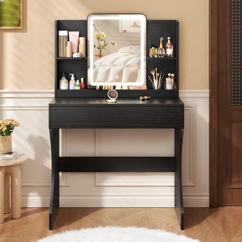 Vista 7 de Escritorio de maquillaje pequeño iluminado negro