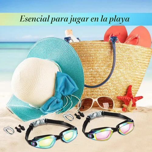 Vista 7 de Flutesan Paquete de 6 gafas de natación para adultos y niños, anti niebla, con tapones para los oídos, clip para la nariz, sin fugas, protección