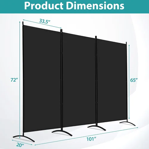 Vista 7 de SUPER DEAL Divisor de habitación, pantallas de privacidad plegables de 6 pies, 3 paneles separadores de habitación portátiles con soportes de metal