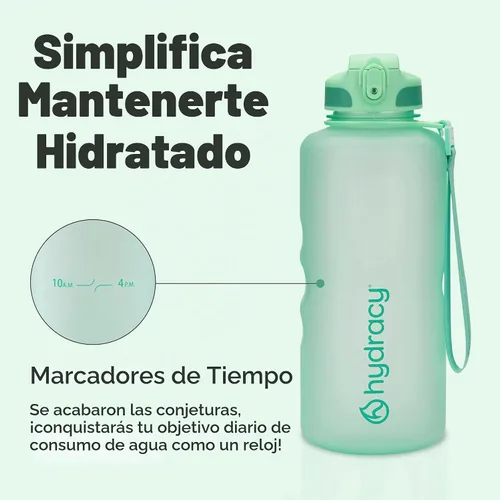 Vista 4 de Hydracy - Botella de agua grande de 2L, a prueba de roturas, de plástico Tritan sin BPA, a prueba de fugas, sin condensación, con correa de Verde