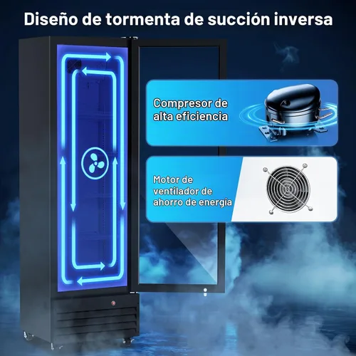 Vista 8 de BODEGA BODEGACOOLER - Refrigerador comercial de bebidas de 9 pies cúbicos con puerta de cristal, refrigeradores de bebidas para exhibición de Negro