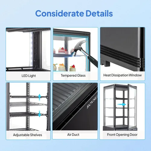 Vista 6 de ROVSUN Refrigerador Comercial con Vitrina de 3 Pies Cúbicos, Enfriador Refrigerador de Bebidas con Puerta de Vidrio Exhibidor Refrigerador c/LED