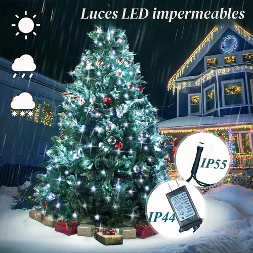 Vista 5 de aneeway 400 luces LED para árbol de Navidad, luces de Navidad de 6.6 pies con control remoto y 8 modos, 16 luces de cadena con función de memoria