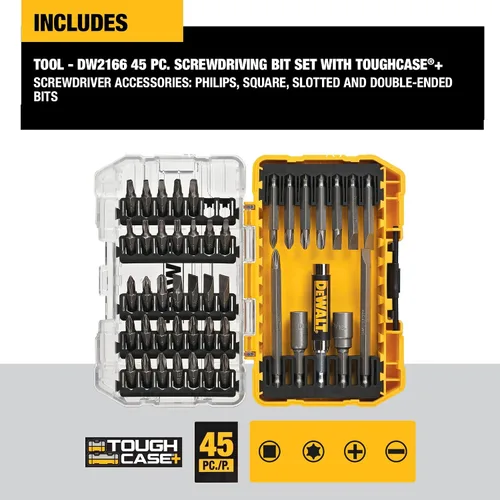 Vista 6 de DEWALT Juego de puntas de destornillador con estuche resistente, 45 piezas (DW2166), juego de destornillado gris/plata con estuche resistente