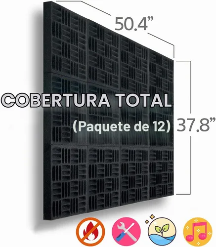 Vista 5 de Foroomaco Paquete de 12 paneles de espuma a prueba de sonido para paredes, paneles acústicos estilo cuadrícula de 12.6 x 12.6 x 2 pulgadas