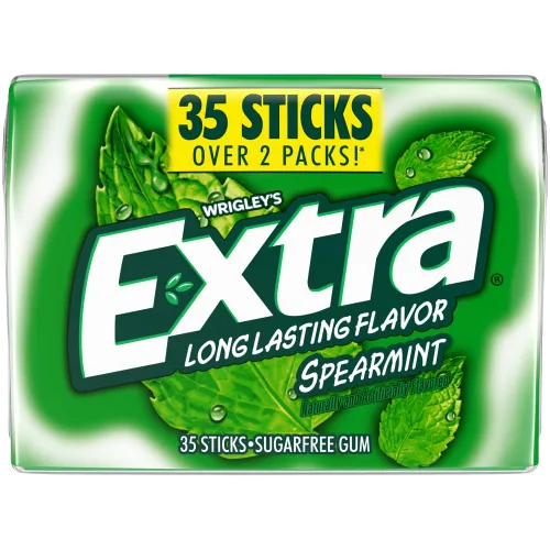 Vista 4 de Extra Spearmint - Bocadillos de goma de mascar sin azúcar para el regreso a clases, paquete de 35 barras