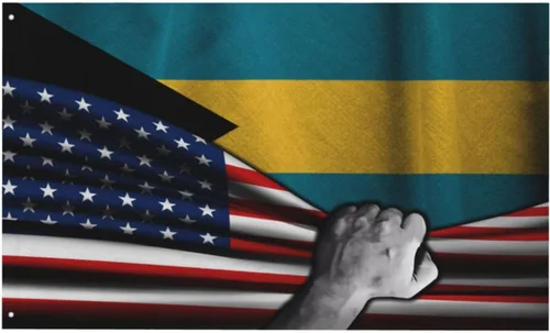 Vista 7 de Bandera estadounidense y bandera de las Bahamas de las Bahamas para exteriores de 3 x 5 pies, tres capas de tela para coser a doble cara, impresión