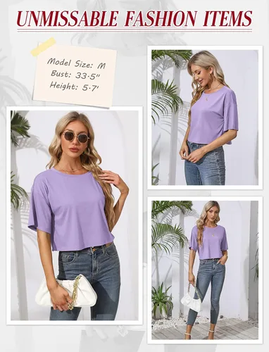 Vista 3 de TICTICMIMI Camisetas cortas de verano para mujer, manga corta, cuello redondo, camisetas básicas sin botones