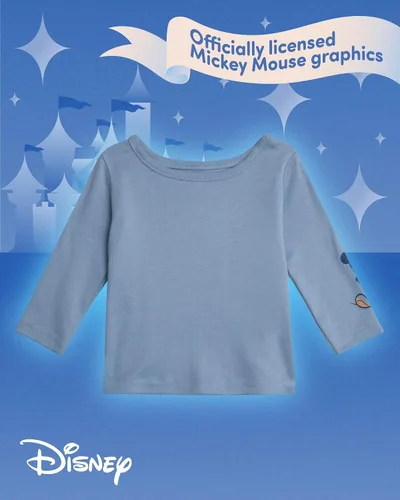 Vista 5 de Disney Conjunto general de Mickey Mouse para bebé, 2 piezas, mameluco con camisa de manga larga para recién nacido (0-9 meses)