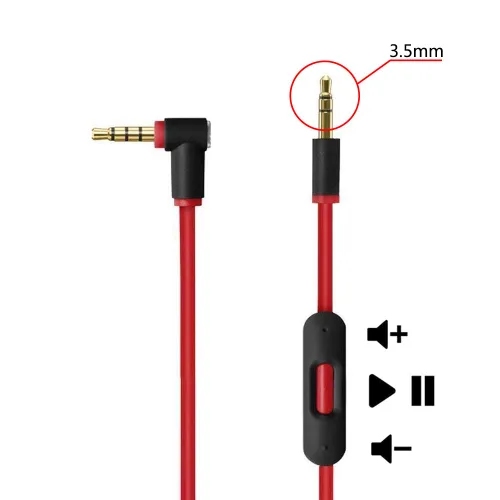 Vista 2 de Cable de audio auxiliar de repuesto original para auriculares Beats by Dre Solo/Studio/Pro/Detox/Wireless con micrófono rojo+cable cargador