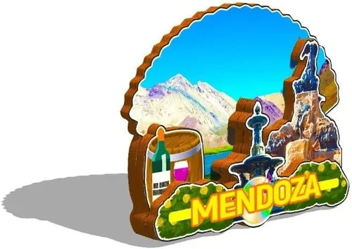 Vista 2 de Argentina Mendoza - Imán para nevera de madera 3D, monumentos coleccionables, recuerdos de viaje, decoración hecha a mano -574