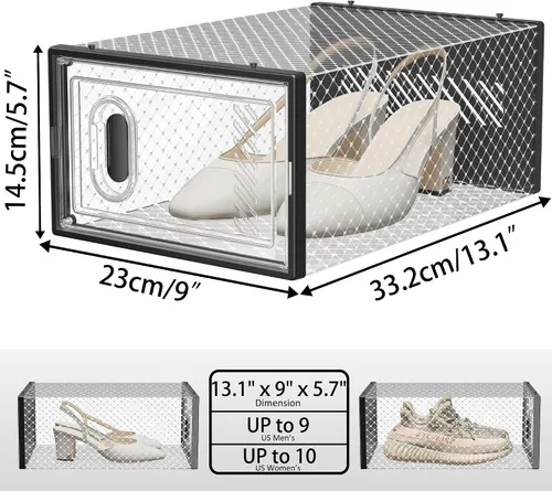 Vista 3 de SIMPDIY Almacenamiento de zapatos, paquete de 12 organizadores de zapatos para armario, cajas de zapatos apilables de plástico transparente con Negro
