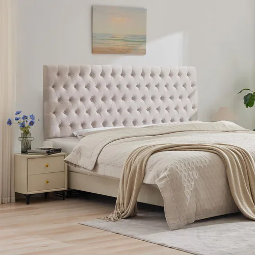 Vista 27 de Kingfun Cabecera capitonada tapizada para cama de tamaño completo con diseño moderno de botones, cabecera ajustable de madera maciza, cabeceros Rosa