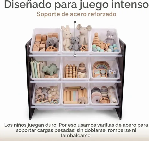 Vista 5 de Humble Crew Organizador de almacenamiento de juguetes con 9 contenedores de Espresso/Blanco